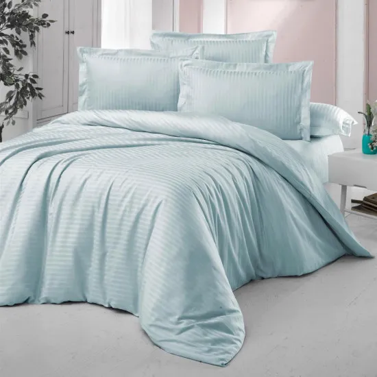Lenjerie de pat Cottony Stripe Satin Menta (2 persoane/Satin de Lux)