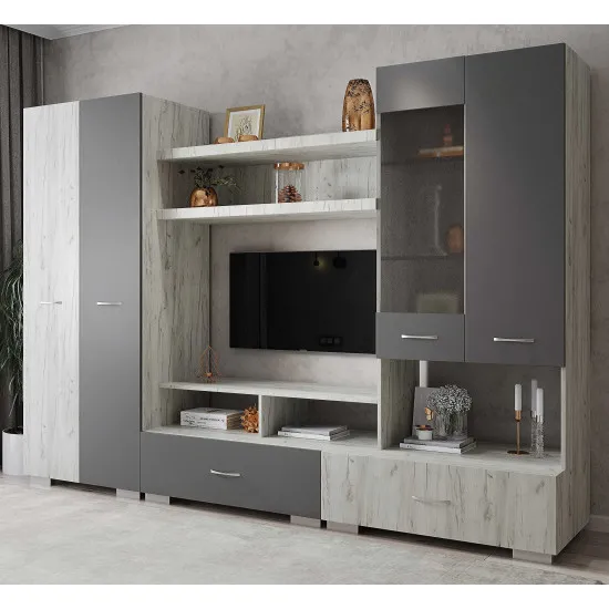 Living ML-Mobila ML-1 v2 (280 cm), Stejar craft alb/ Antracit