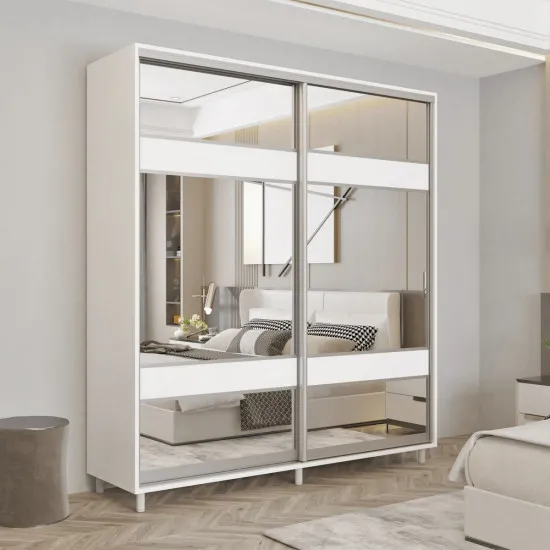 Шкаф купе Mobildor Aron P K3 (100x220) раздвижные двери из ДСП с зеркалом зебра, White