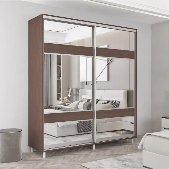 Шкаф купе Mobildor Aron P K3 (170x220) раздвижные двери из ДСП с зеркалом зебра, Wenge