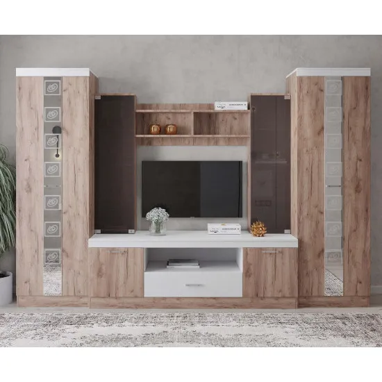 Living ML-Mobila ML-6 v1 (290 cm), Stejar auriu/ Alb