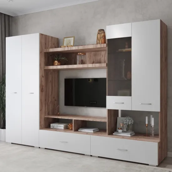 Living ML-Mobila ML-1 v1 (280 cm), Stejar auriu/ Alb