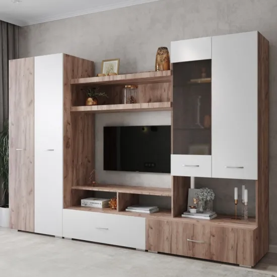 Living ML-Mobila ML-1 v2 (280 cm), Stejar auriu/ Alb