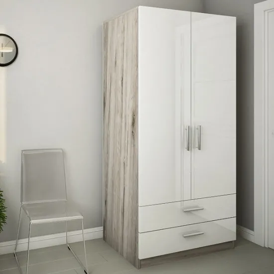 Dulap PS ȘХ-100(2) (100 cm), Corton Stejar/Alb Luciu