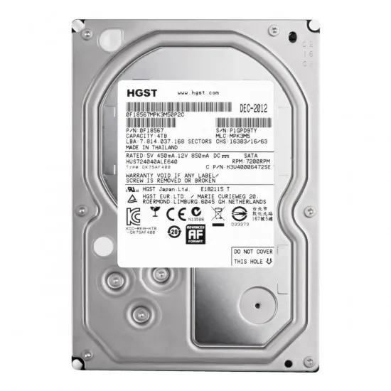 3.5" Жесткий диск 4 TB Hitachi Ultrastar 7K4000, 7200 rpm, 64 MB, SATA III (HUS724040ALE640-NP)