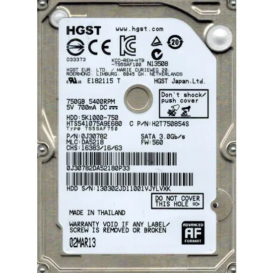 2.5" Unitate HDD 750 GB Hitachi Travelstar 5K1000 HTS541075A9E680-NP