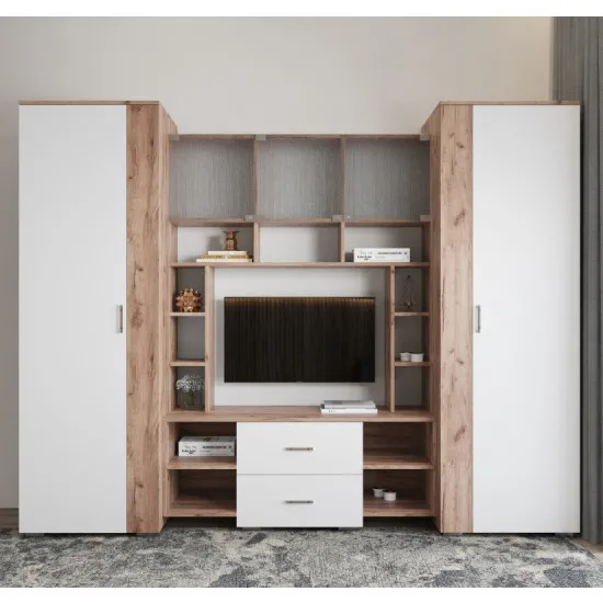 Living ML-Mobila ML-9 (260 cm), Stejar auriu/ Alb