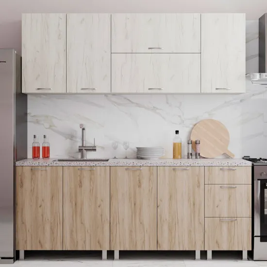 Кухня ML-Mobila Djaz 2.0 м, Белый / Крафт серый / Крафт белый