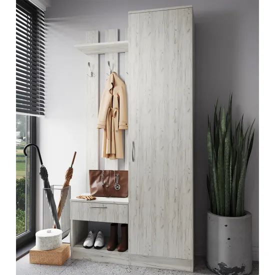 Прихожая ML-Mobila ML-8 правая, без зеркала (100 см), Дуб краф белый