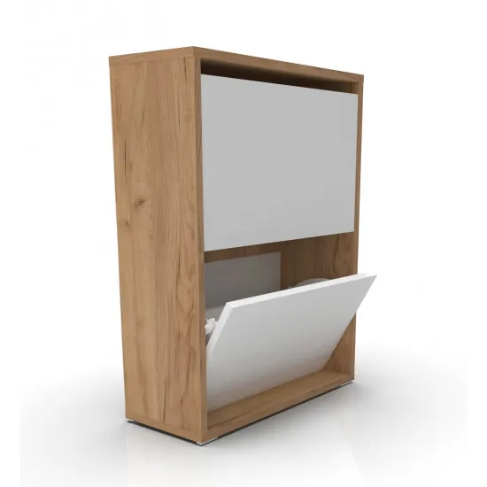 Tumbă pentru încălțăminte ML-Mobila ML-1 (60 cm), Stejar auriu/ Alb