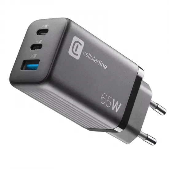 Încărcător Cellularline GAN 65 W, Black (Micro USB)