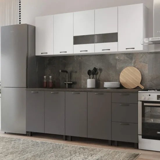 Bucatarie ML-Mobila Omega New 2.0 m, Alb / Antracit/ Alb