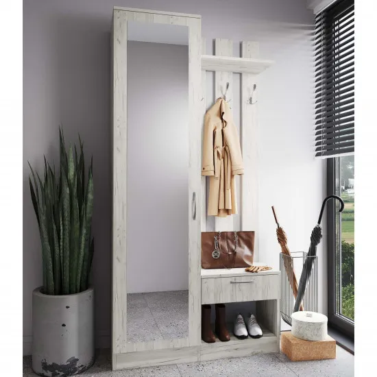 Antreu ML-Mobila ML-8 sting, cu oglinda (100 cm), Stejar craft alb