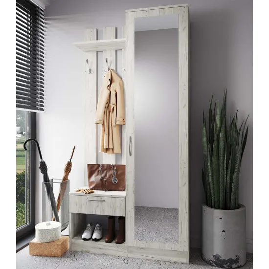 Antreu ML-Mobila ML-8 drept, cu oglinda (100 cm), Stejar craft alb