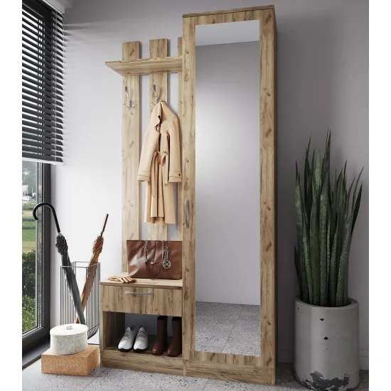 Прихожая ML-Mobila ML-8 правая, с зеркалом (100 см), Дуб Золотой