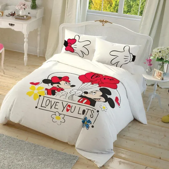 Lenjerie de pat Tac Disney Minnie&Mickey Double (60212083) (copii/Bumbac)