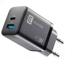 Зарядное устройство Cellularline Wall Charger GAN 45 Вт, Black