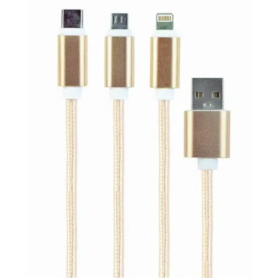 Cablu Cablexpert USB 2.0/Micro USB, Type-C, Lighting, Gold (CC-USB2-AM31-1M-G)