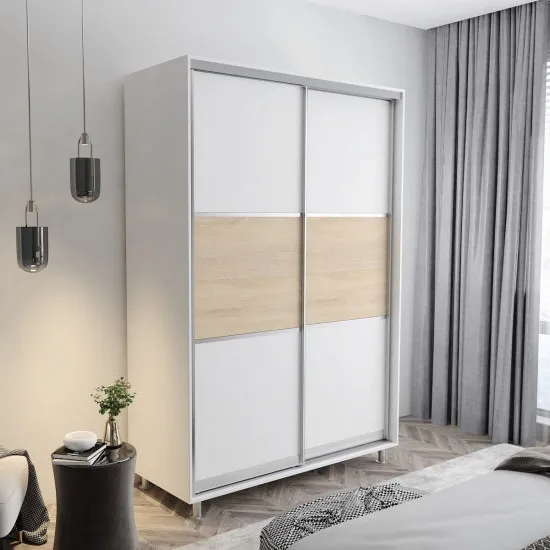 Шкаф купе Mobildor Aron S K, 160x220x60 cm, двери ДСП горизонтально, Белый