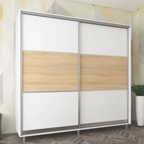 Dulap-cupeu Mobildor Aron P K, 190x220x60 cm, uși PAL orizontal, Alb