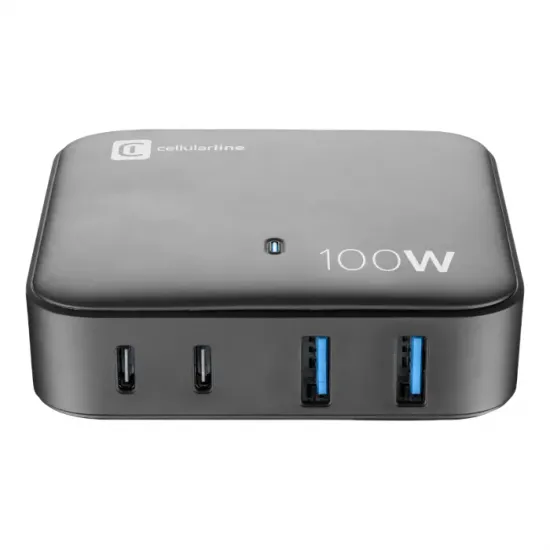 Зарядное устройство Cellularline Wall Charger GAN 100 Вт, Black