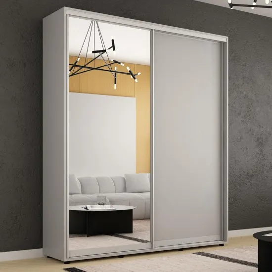 Dulap-cupeu Mobildor Compact, 190x220x45 cm, uși oglindă și PAL, Gri