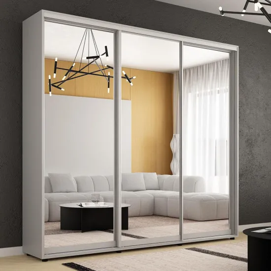 Dulap-cupeu Mobildor Compact, 260x220x45 cm, uși oglindă, Gri