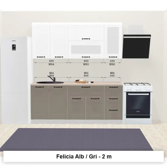 Модульная кухня Ambianta Felicia 2.0 м, Белый/Серый