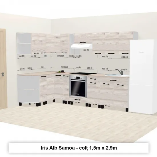 Bucatarie modulara Ambianta Iris 1.5 x 2.0 m, Alb Samoa