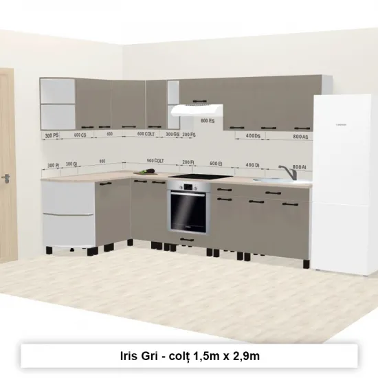 Bucatarie modulara Ambianta Iris 1.5 x 2.0 m, Gri
