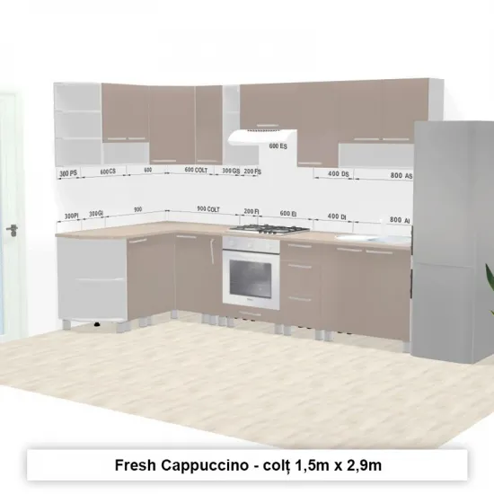 Bucatarie modulara Ambianta Fresh 1.5 x 2.9 m, Cappuccino