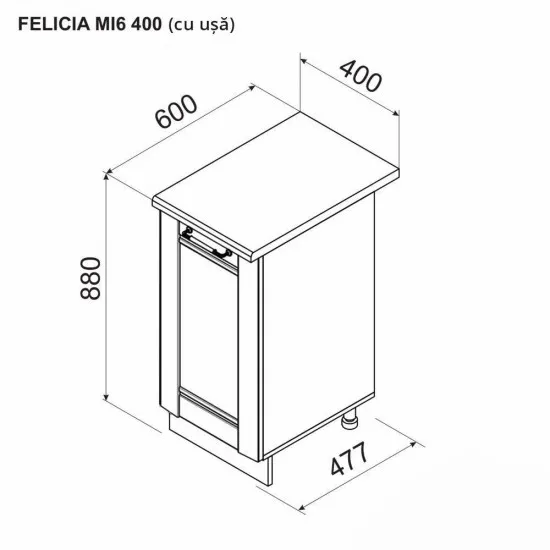 Modul inferior Ambianta Felicia MI6 400 cu ușa, Alb