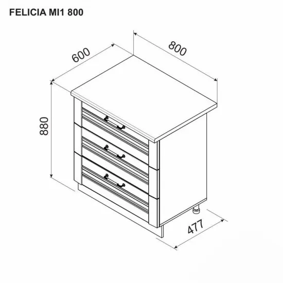 Modul inferior Ambianta Felicia MI1 800 cu 3 sertare, Gri