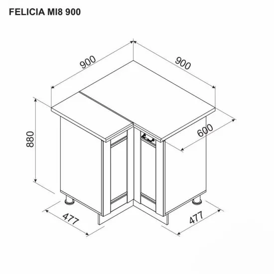 Modul inferior Ambianta Felicia MI8 900 de colt, Gri