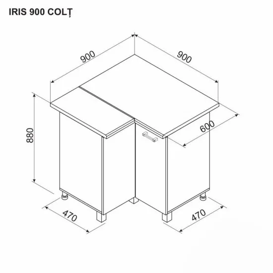 Нижний кухонный шкаф Ambianta Iris 900 угловой угловой, Alb Samoa