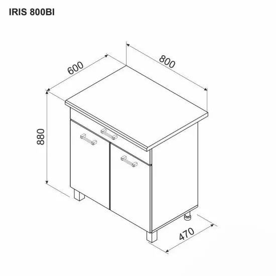 Нижний кухонный шкаф Ambianta Iris 800 BI, Серый