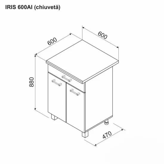 Modul inferior Ambianta Iris 600 AI chiuveta, Gri