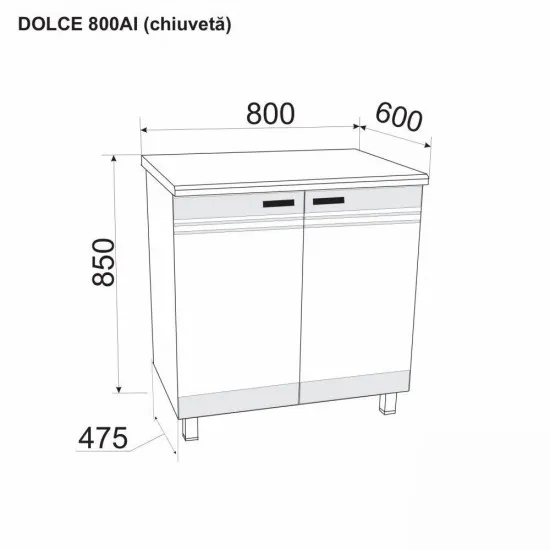 Нижний кухонный шкаф Ambianta Dolce 800 AI под мойку, Серый