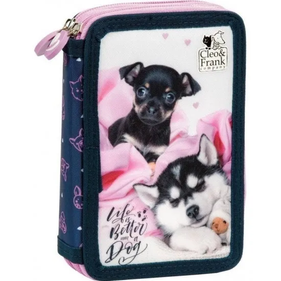 Школьный пенал Derform Cleo & Frank PWDCF38 Синий/Розовый