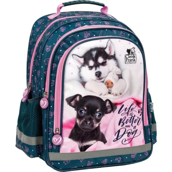 Rucsac şcolar Derform Cleo & Frank Black/Pink (PL15BCF38)