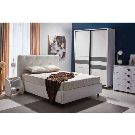 Set dormitor Ambianta Cristal 1.4x2m/1.2m, Alb