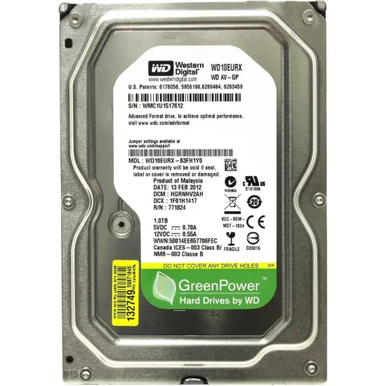 3.5" Unitate HDD 1 TB Western Digital AV-GP WD10EURX-NP