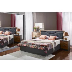 Set dormitor Ambianta HAPPY dulap 150 cu usi culisante, Nuc