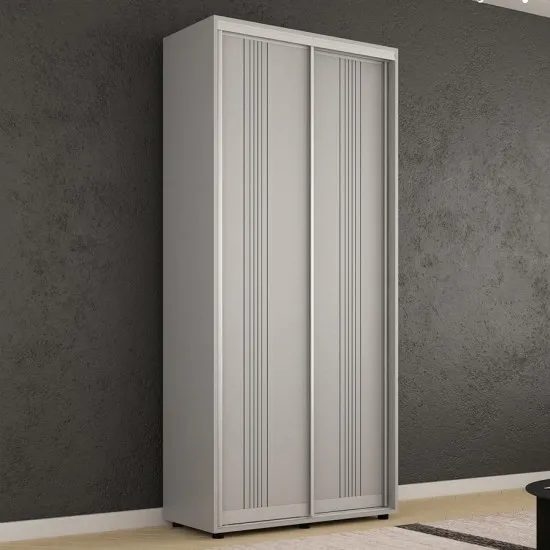 Dulap-cupeu Mobildor Compact, 130x220x45 cm, uși PAL cu ornament linii, Gri