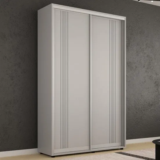 Dulap-cupeu Mobildor Compact, 160x220x45 cm, uși PAL cu ornament linii, Gri