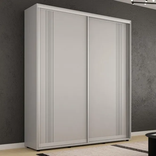 Dulap-cupeu Mobildor Compact, 180x220x45 cm, uși PAL cu ornament linii, Gri