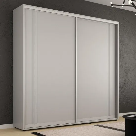 Dulap-cupeu Mobildor Compact, 230x220x45 cm, uși PAL cu ornament linii, Gri