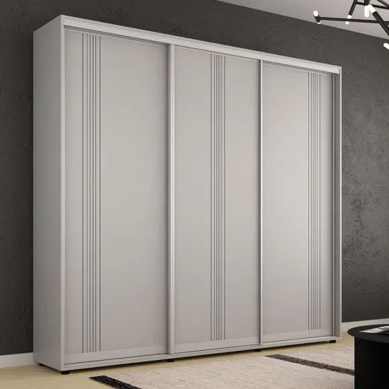 Шкаф купе Mobildor Compact, 270x220x45 cm, двери ДСП с декоративными линиями, Серый
