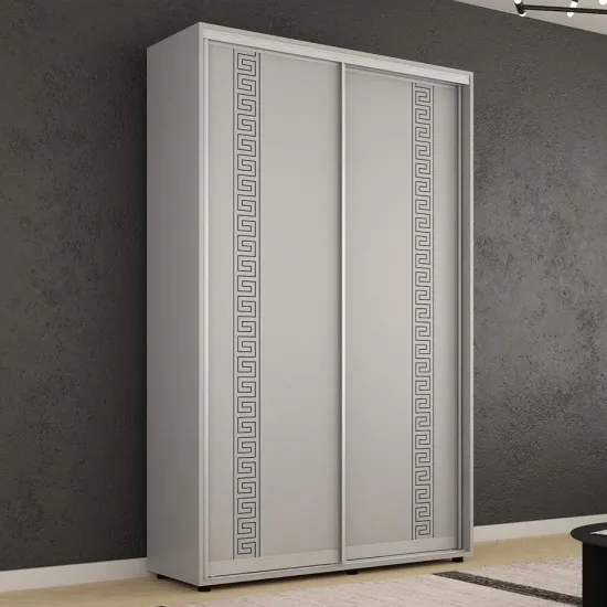 Dulap-cupeu Mobildor Compact, 170x220x45 cm, uși glisante PAL cu ornament grecesc, Gri