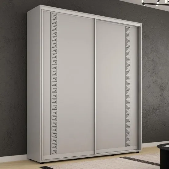 Dulap-cupeu Mobildor Compact, 200x220x45 cm, uși glisante PAL cu ornament grecesc, Gri